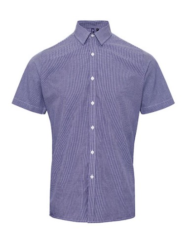 P-PR221-Mens Microcheck (Gingham) Short Sleeve Cotton Shirt